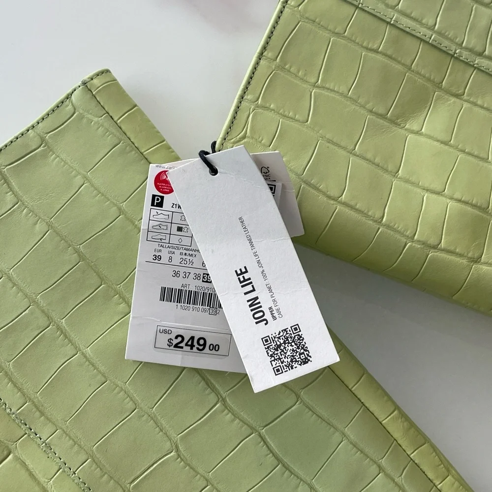 Zara Lime Green Croc-Embossed Heeled Boots - Picture 4 of 5